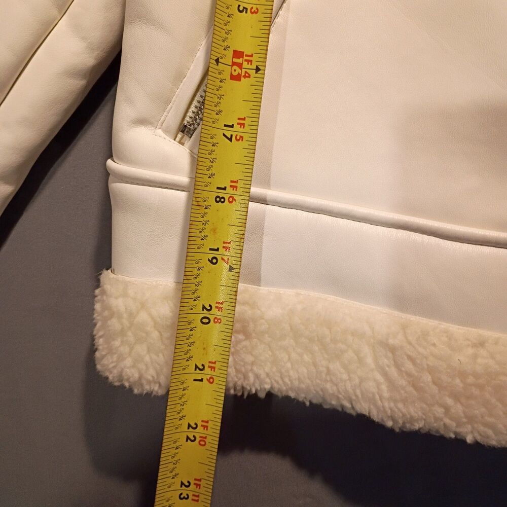 Vigoss Women's White Faux Leather Moto Full Zip Lined Jacket Zipper Pockets L - Picture 4 of 6